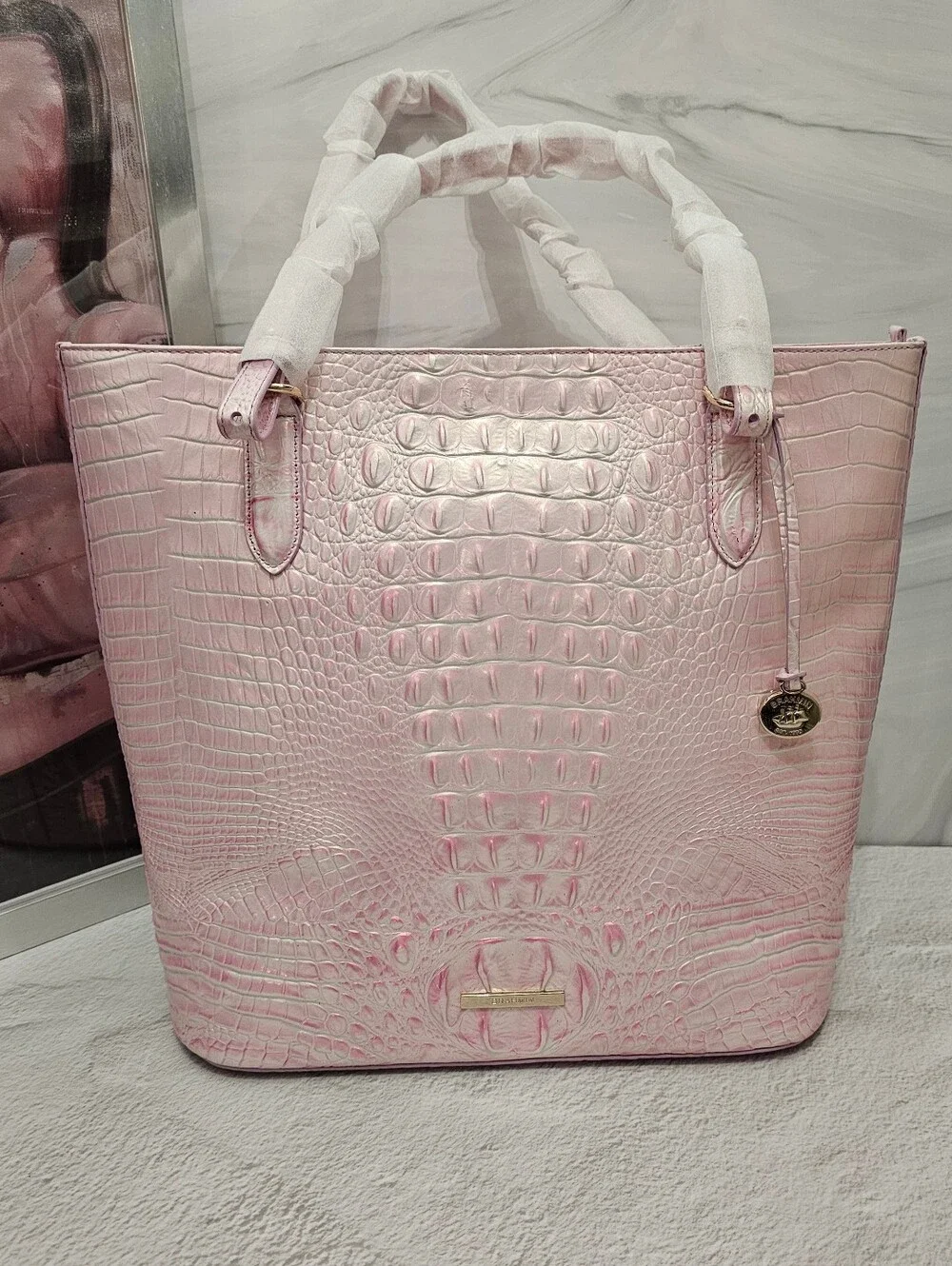 RARE NWT Brahmin Ezra Rose Water Melbourne 3 Eyes On Tote + Heart Pouch Set